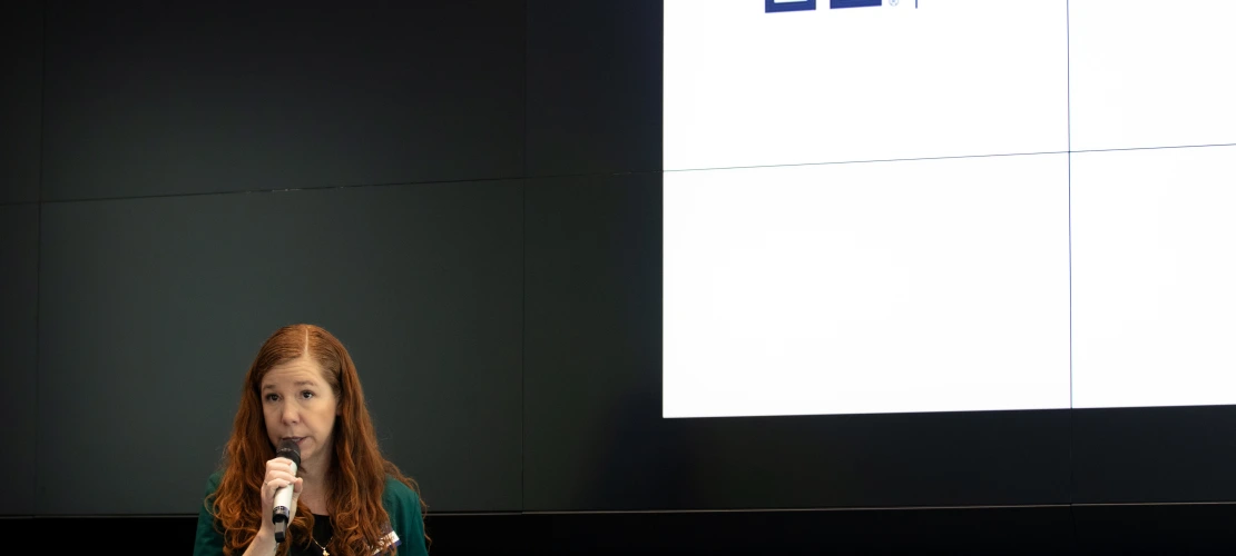 Jessa Turner, Tech Parks Arizona, Associate Vice President for Marketing and Communications, speaking at the AZ Healthcare Delegation.