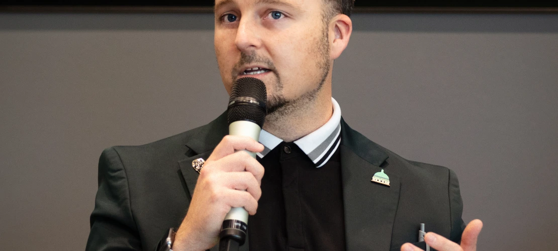 Heath Scov-Vichiordi (far left), Director of Economic Development - Pima County, speaking at the AZ Healthcare Delegation.