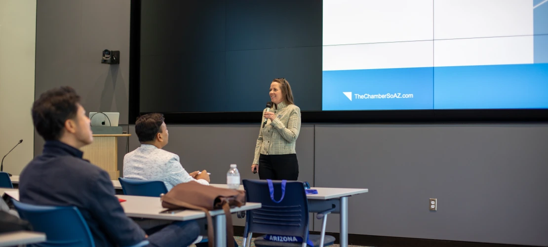 Susan Dumon, Chamber Southern Arizona of Commerce, speaking at the AZ Healthcare Delegation.