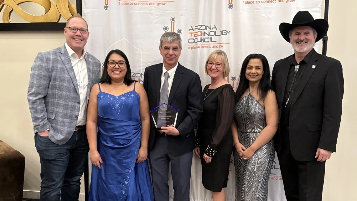 A portrait of Derick Maggard, Araceli Hernández-Granados, Pierre Deymier, Lynn Frazier, Rakhi Gibbons and Doug Hockstad